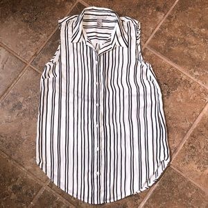 H&M White With Black Strips Collar Sleeveless Top